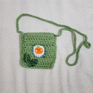 Handmade Crochet‎ Mini Bag Purse Pumpkin Green Orange Lined 6.5"x6.5"